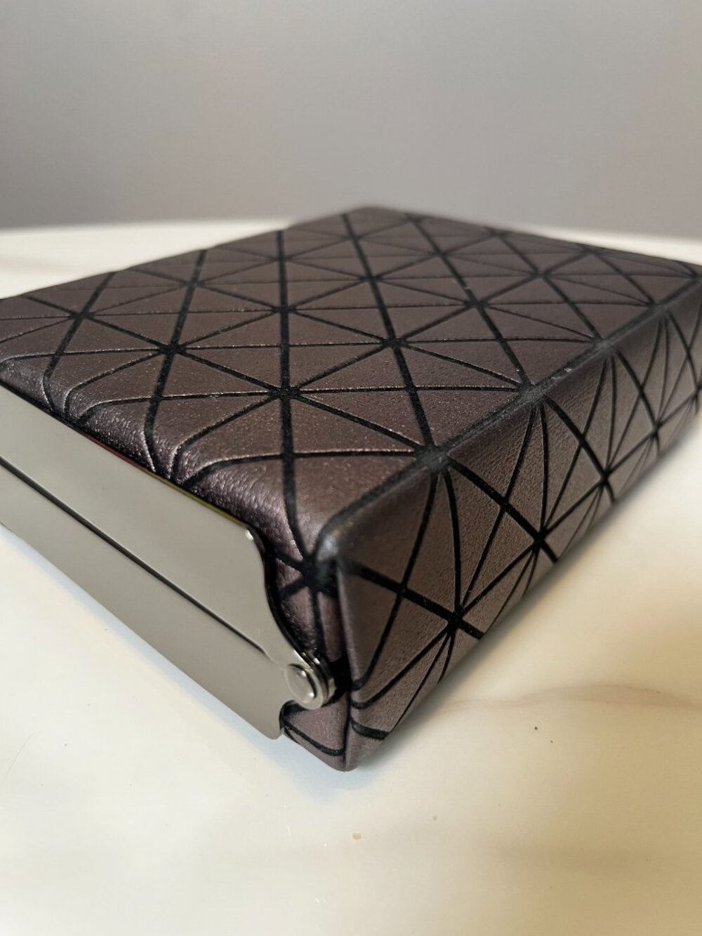 Sondra Roberts Metallic Geometric Leather Gunmetal Frame Box Clutch - Picture 9 of 13